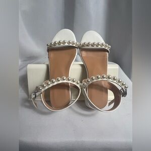 Girls Faux Pearl Decor Fashion Ankle Strap Sandals Size 32 US 13.5 Kids Dressy